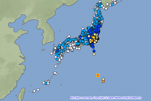 In ganz Japan spürbar: das Beben bei den Ogasawara-Inseln (Illustration des japanischen Wetteramtes, JMA)